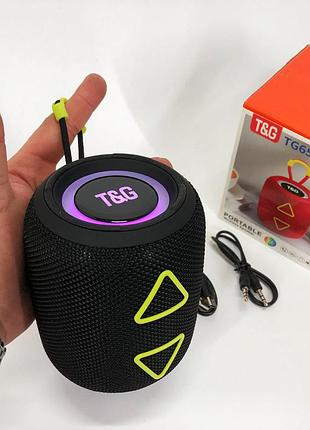 Портативная колонка tg655 5w с rgb подсветкой и ремешком, блютуз колонка для улицы. цвет: черный shop