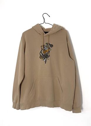 Бежевый худи с вышивкой толстовка h&amp;m regular fit