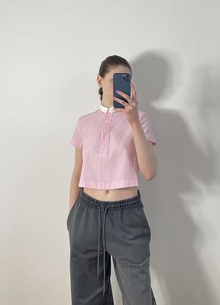 Вкорочена рожева сорочка у смужку zara