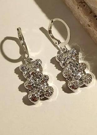 Серьги мишки серебро фактурное