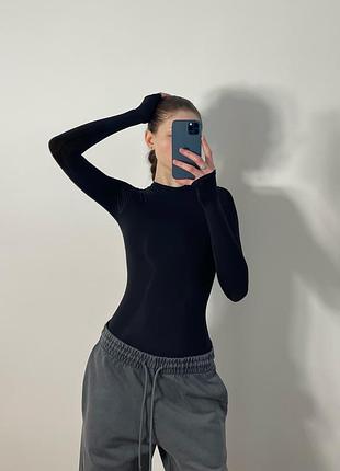Чорний боді з довгими рукавами second skin з ефектом утяжки, skims