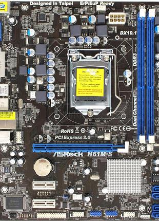 Материнская плата s1155 asrock h61m-s на ddr3 c поддержкой core- i7,i5,i3 3го поколения ! lga1155