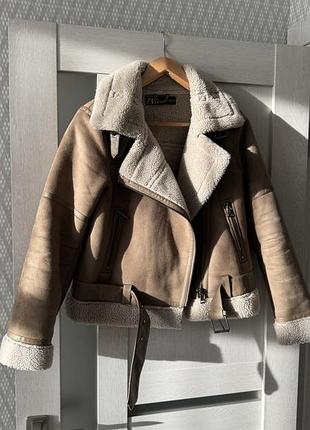 Дублянка zara, бежева, еко-замша, авіатор, демісезон, xs-s-m. замшева дублянка, куртка, жакет, куртка zara, дублянка зара, авіатор зара, пуховик