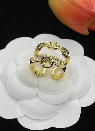 Кольцо hermès collier de chien & chaîne d’ancre gold adjustable люкс качество