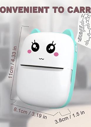 Детский мини принтер mini printer термопринтер детский котик бирюзовый 2