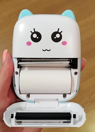 Детский мини принтер mini printer термопринтер детский котик бирюзовый 8