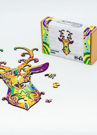 Деревянный фигурный пазл puzzleok благородный олень картонная упаковка a4