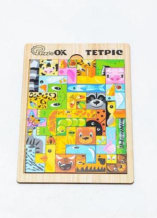 Пазл сортер дерев'яний для дітей puzzleok тетріс звірі 30 деталей