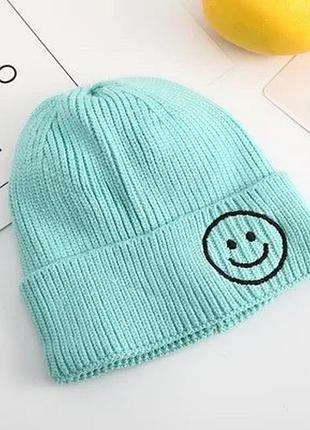 Яскраві дитячі шапочки smile для хлопчика на весну унісекс 1-6 років бірюзовий