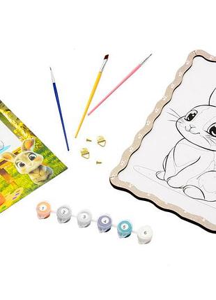 Развивающая игрушка разукраска из дерева puzzleok зайчик с красками