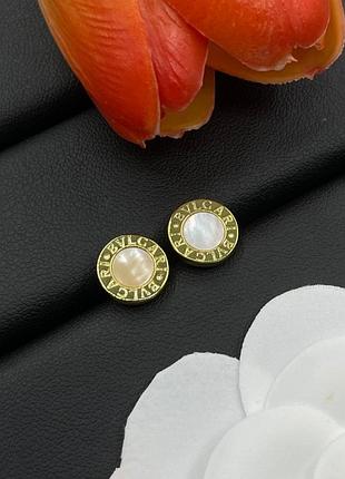 Серьги “bvlgari b.zero1 mother of pearl gold” люкс качество