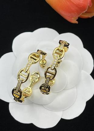 Сережки hermès chachorede d'ancre gold hoop люкс якість