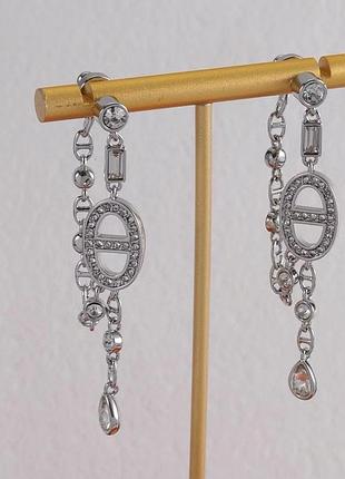 Сережки hermès chaßne d'ancre silver crystal люкс якість