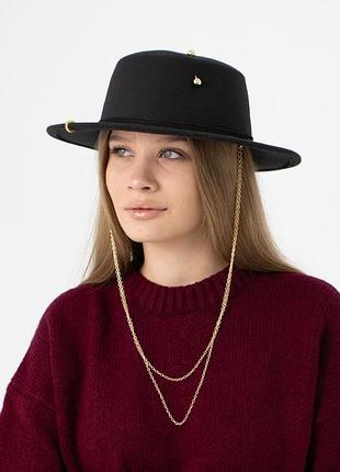 Фетровий капелюх канотьє з ланцюгом та булавкою d.hats колір чорний