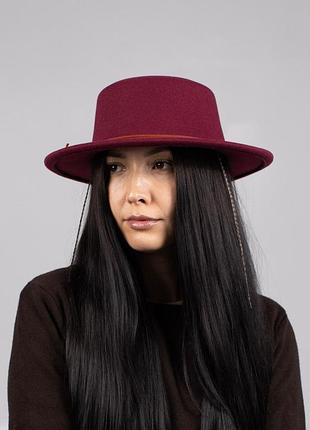 Капелюх жіночий канотьє d.hats колір бордовий