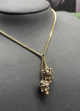 Кольє alexander mcqueen з підвіскою черепки з короною люкс якість