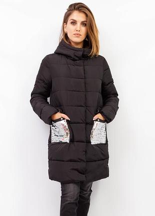 Зимова куртка snow passion чорна приталена зі сріблястими вставками р. 40 арт. 5055