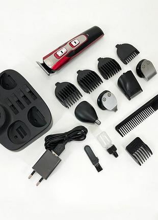 Машинка для стрижки 10в1 gemei gm-592, машина для окантовки, подстригательная машинка. цвет: красный