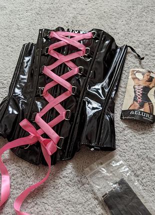 Корсет женский латексный allure leather виниловый готический лакированный корсет стимпанк