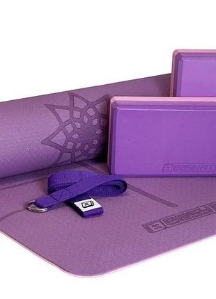 Набор для фитнеса и йоги easyfit polarity set (коврик + 2 блока + ремень) фиолетово-розовый ef-2421s-vp