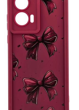 Чехол shock case print для motorola edge 50 fusion бампер силиконовый бордовый с рисунком бантики