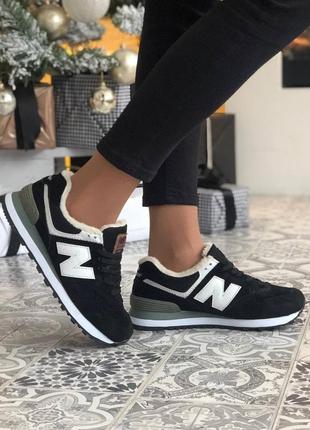 New balance 574 winter black/white sod кросівки післяплата купити