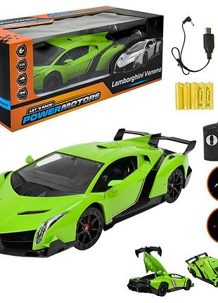 Машина р/к арт. pm1406 green (12шт),"powermotors",1:14 lamborghini veneno,зеленый колir, аккум., свет, откр.двери