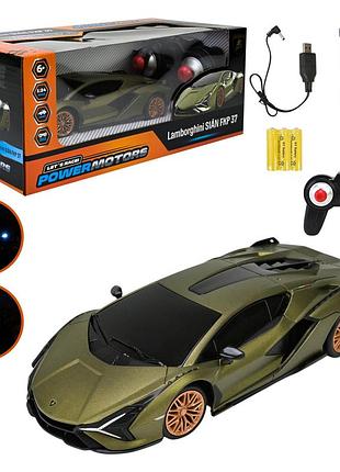 Машина р/к арт. pm2411 green (24шт),"powermotors",1:24 lamborghini sian,зелен. колir, акум.,батар., светл в кор.26,5*14*10,5см.