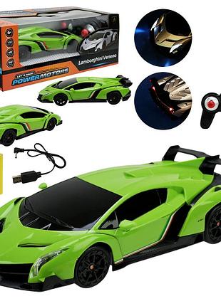 Машина р/к арт. pm2410 green (24шт),"powermotors",1:24 lamborghini veneno,зелений колiр, акум., світло у кор.26,5*14*10,5см.