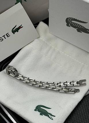 Мужской браслет lacoste лакоста серебряный брендовый на руку из нержавеющей стали в подарочной упаковке в коробочке для парня