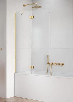 Штора для ванны radaway garda pnd ii 100х150 левая, прозрачное стекло, brushed gold (10720100-99-01l)