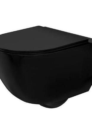 Унитаз carlo mini rimless 48x37 black mat + сиденье дюропластов soft-close (rea-c8489)
