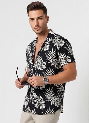 Мужская вискозная рубашка primark в тропический принт, размер m (regular fit)