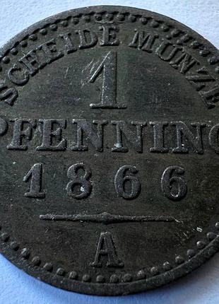 Пруссия 1 пфеннинг метка монетного двора "a" - берлин 1866 монеты мира