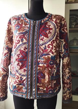 Стьобаний жакет, розмір xl - xxl,розшитий паєтками, у вінтажному стилі
