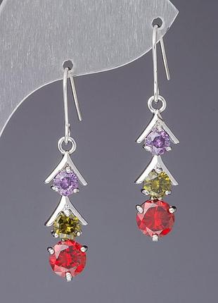 Серьги с цветными кристаллами светофор l-4см
