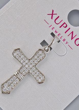 Кулон "крест" xuping с белыми стразами d-26х18мм+ - l-32мм+- родий