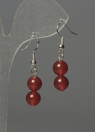 Серьги сердолик шарик 8мм+- l- 35мм+-