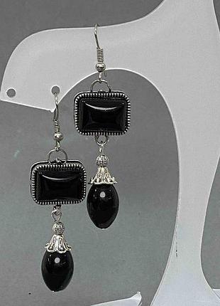 Сережки агат у оправі 17х13мм+- зерно 15х10мм+-l-55мм+-