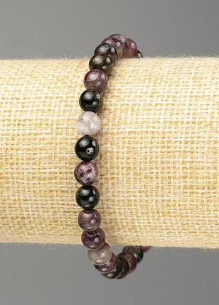 Браслет турмалин натуральный камень гладкий шарик d-6,5мм+- l-18см (стрейч)