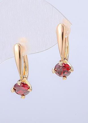 Серьги xuping позолота 18к с красным кристаллом d-22х8мм + -