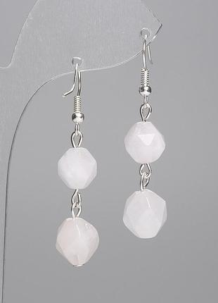 Серьги розовый кварц многогранники 10х9мм+- l-40мм+-