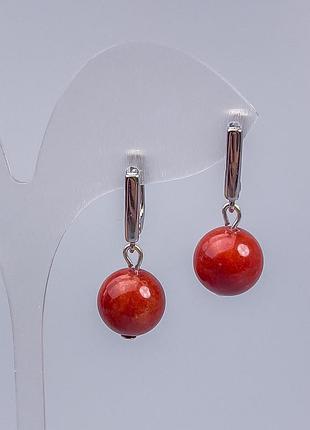 Сережки яшма червона (ім.) гладка кулька d — 12 мм l — 3 см