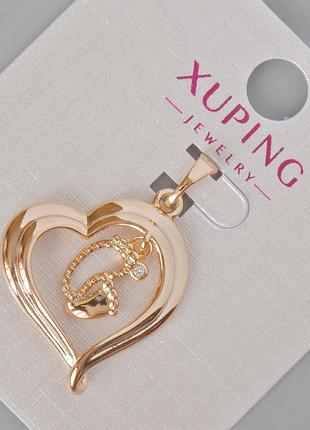 Кулон xuping "сердце" с белыми стразами d-29х20мм+- позолота 18к