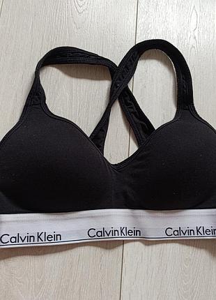 Черный коттоновый спортивный топ базовый топик calvin klein m 75b 75c 70c 70d