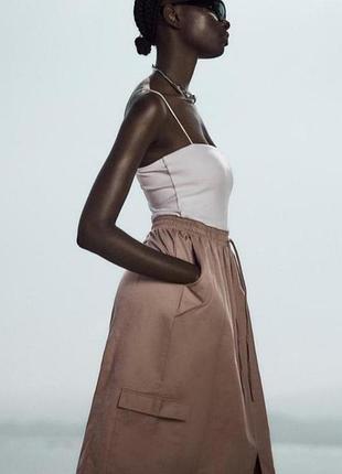 Комбинированное хлопковое платье-сарафан zara