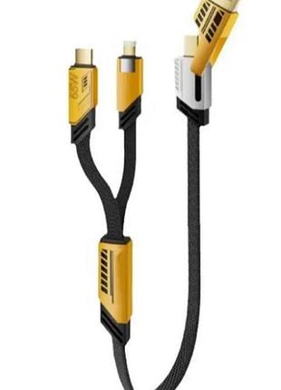 Кабель адаптер 4 в 1 lightning/2 type-c/usb-a m/m перехідник 65 вт, чорний із жовтим