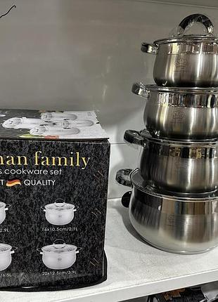 Набор кастрюль-8 предметов из нержавеющей стали с толстым дном german family gf-2044