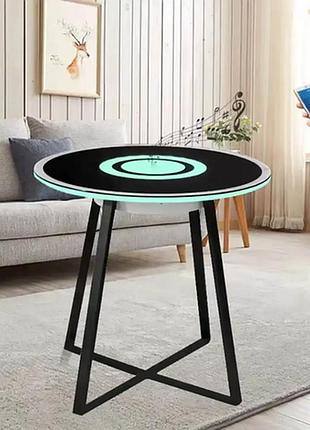 Круглий скляний музичний bluetooth журнальний столик з підсвіткою rgb