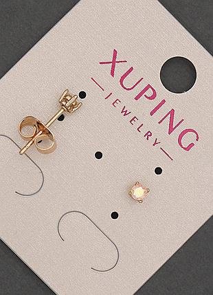 Серьги пусеты серьги пульчики xuping с радужным кристаллом d-3мм+- позолота 18к
